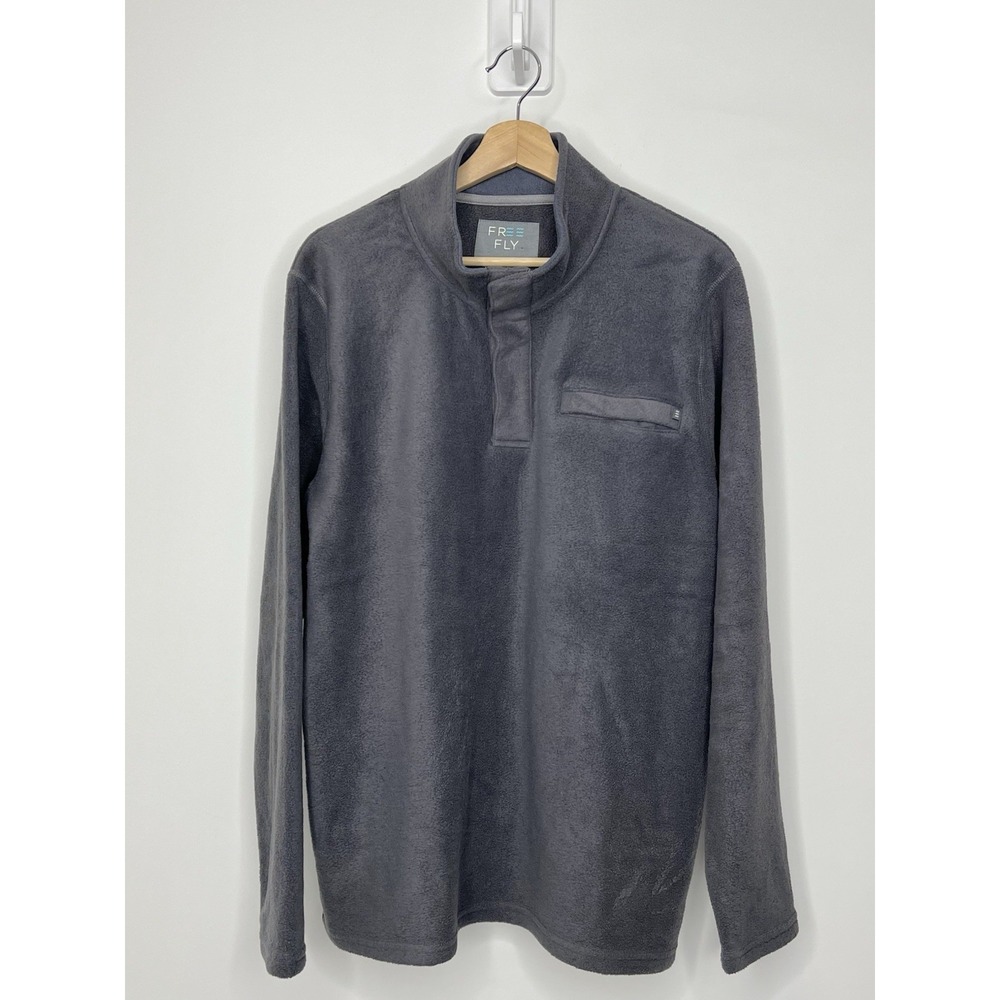 Free Fly Fleece Sweater Mens Large Gray Bamboo 1/4 Snap Pullover Casual Outdoor